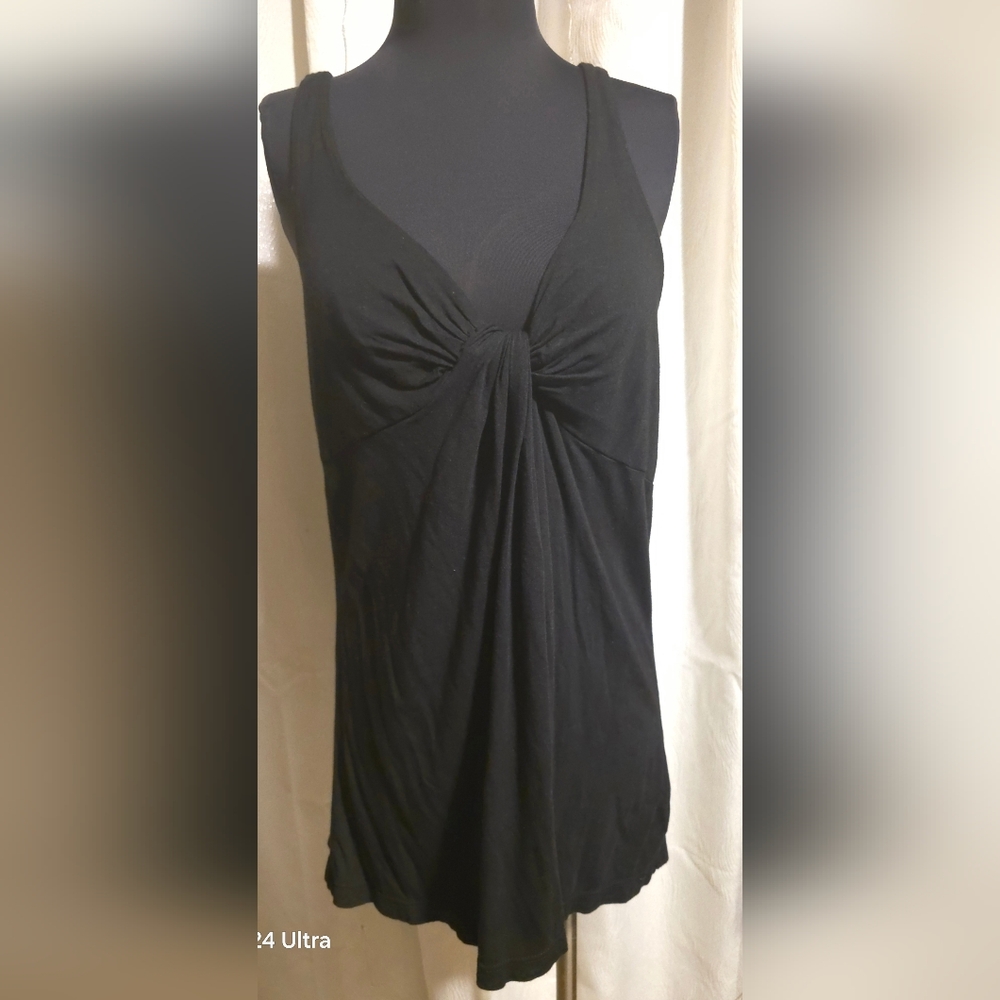 James Perse Black Twist-Front Tank Top